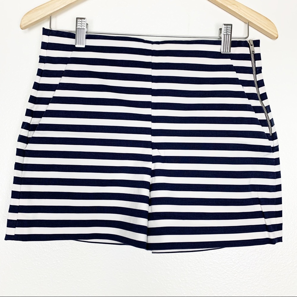ZARA BLUE AND WHITE HIGH WAISTED SHORTS